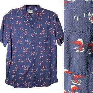 J Crew Mens Button Down shirt Swordfish Short Sleeve Large Blue